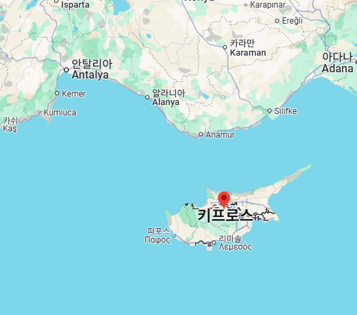 지중해 동부에 위치한 키프로스 지도